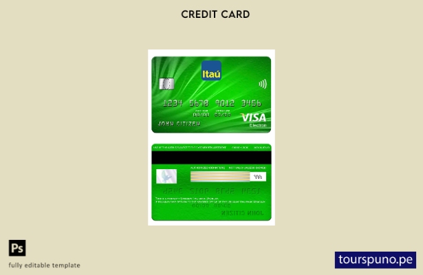 listo para imprimir plantilla de tarjeta electrónica visa banco Uruguay Itaú